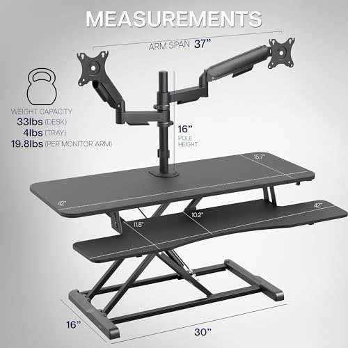 VIVO Black 42 inch Desk Riser with Monitor Mount, DESK-KIT-042K2K