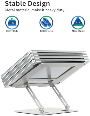 SOUNDANCE Laptop Stand, Heavy Metal Base, Adjustable, 10-15.6", Silver