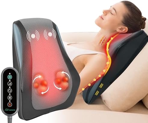 Snailax Back Massager with Heat, 4D Shiatsu Neck Massage Pillow for Pain