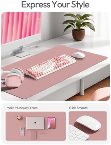 YSAGi Leather Desk Pad Protector, Office Desk Mat, Large Mouse Pad, Non-Slip PU Leather Desk Blotter, Laptop Desk Pad, Waterproof Desk Writing Pad for Office and Home (Pale Mauve,55" x 17.2")