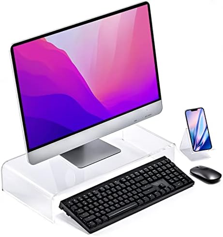 20"x10"x4" Acrylic Monitor Stand, Clear Laptop Riser with Bonus Phone Stand