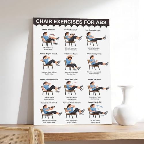 Chair Exercises for Abs Seated Core Workout Chart Adult Fitness Canvas Poster Bedroom Decor Room Decor Unframe 20x30inch
