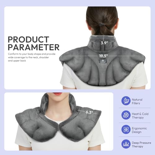 Microwavable Heat Pad for Neck and Shoulders, Warm Compress Wrap, Grey
