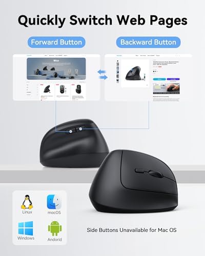 TECKNET Ergonomic Mouse, Vertical Wireless Mouse 2.4G, Computer Mouse with 6 Adjustable 4800 DPI, Quiet Clicks Optical Mice, USB A Receiver, 6 Buttons for Laptop, Desktop, PC - Black