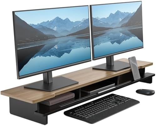 42.5” Dual Monitor Stand Desk Shelf with Phone Tablet Holder