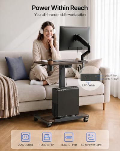 HUANUO 28" Mobile Standing Desk with Drawer and Charging Station
