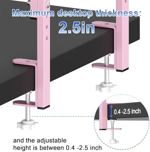Spacrea Clamp on Desk Shelf, 2 Tier Office Desk Shelves Organizer, Wood Desktop Supplies Storage Rack, Desk Organizers and Accessories (Pink)