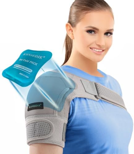 KONSEDIK Shoulder Brace Immobilizer with Ice Pack,Compression Rotator Cuff Support for AC Joint Pain Relief,Frozen Shoulder,Dislocation,Labrum Tear,Adjustable Wrap for Men&Women Left/Right(Gray,Medium)