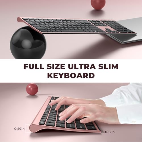Vssoplor Wireless Keyboard and Mouse, Rechargeable Ultra Slim, Rose Gold