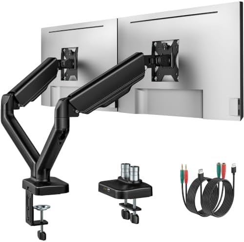 monTEK Dual Monitor Arm with USB Ports for 17-32" Screen up to 19.8 lbs