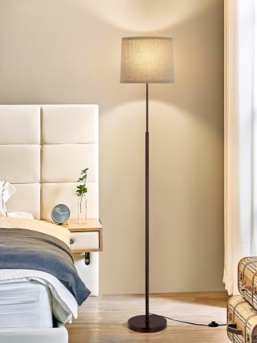 60" Modern Floor Lamp with Linen Shade, 3 Color LED Bulb & Foot Switch
