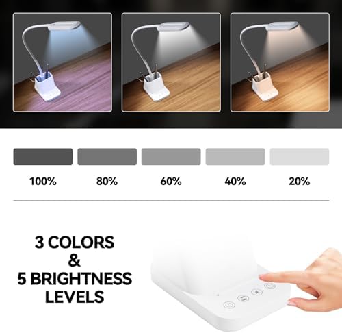 AXX White LED Desk Lamp with USB Charging Port, Study Table Light