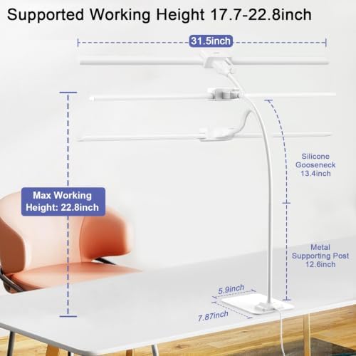 24W Led Desk Lamps with Base for Office Home, 31.5-in Double Head, White