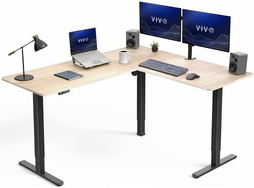 VIVO Light Wood 63 x 55 in Corner Standing Desk, DESK-E3CTBC
