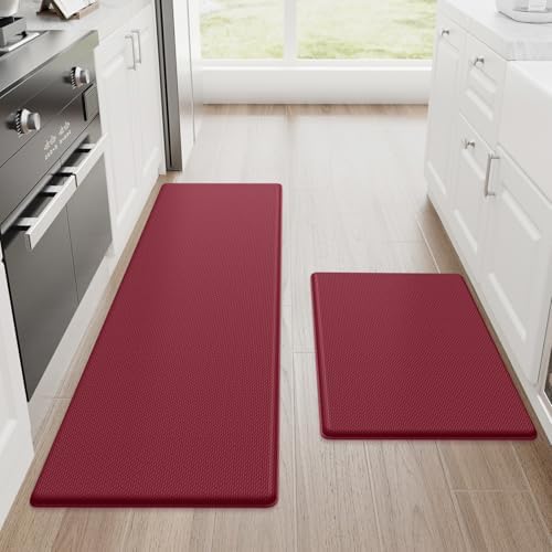 StepRite Kitchen Mats for Floor, 2-Piece Anti-Fatigue Rugs, Burgundy