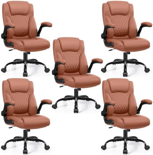 Leather Office Chair, PU Home Computer Desk Chairs with Ergonomic Back Support, 360°Swivel Free，Small Gaming Chair with Wheels and Adjustable Armrests, for Short People Use