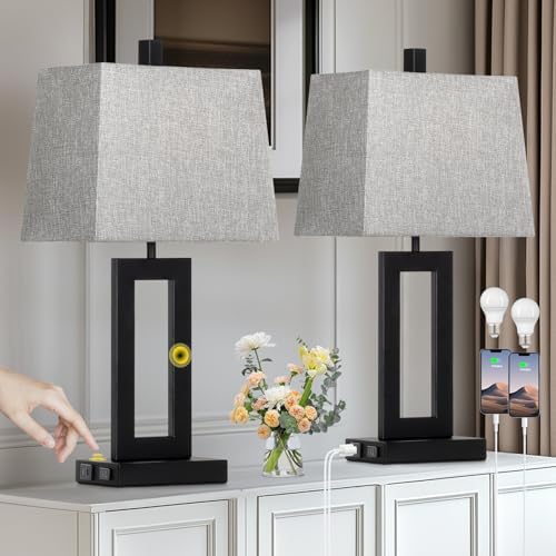 Cinkeda Bedside Table Lamp Set of 2,Nightstand Touch Lamps with USB Port