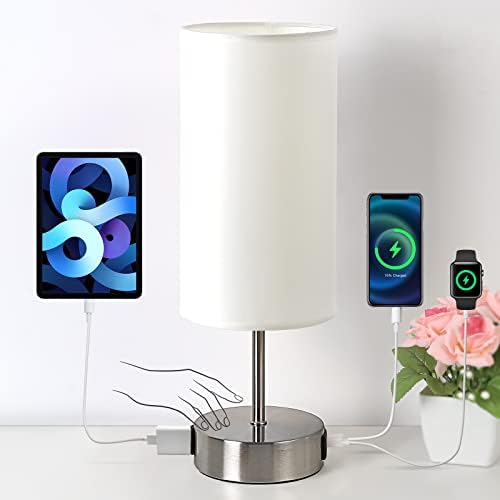 Yarra-Decor Bedside Lamp with USB A+C Charging Ports & AC Outlet Touch Control Table Lamp for Bedroom 3 Way Dimmable Nightstand Lamp with Round Shade for Home Office, Dorm(Bulb Included)