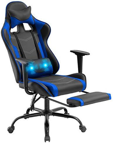 Ergonomic Gaming Chair PU Leather Massage Gaming Chair with Footrest/Armrest/Lumbar Support for Adults Gaming Work Study Racing Style Computer Chairs Big and Tall Gaming Chair