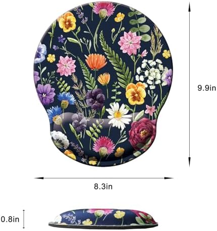 Mouse Pad with Wrist Support, Ergonomic Mouse Pad with Memory Foam Wrist Rest Cushion, Non-Slip Rubber Base Gaming Mice Pad for Home Office Computer Laptop, Multi Flowers