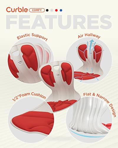 curble Comfy, Ergonomic Chair Back Support, Small and Flexible Posture Corrector for Child and Preteen, Perfect for Yoga, Meditation, School, Desk, Floor Seat (Red)