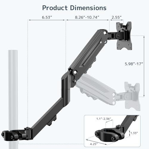 Height Adjustable Pole Mount Monitor Arm for 17"-32" with Gas Spring