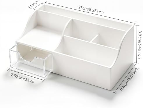 HBlife Acrylic Desk Organizer with Drawer, Pen & Pencil Holder, Multifunctional Desktop Caddy for Office Supply and Organization (White, 2 Pack)