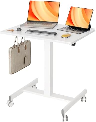 Claiks Mobile Rolling Desk Small Portable Laptop Cart on Wheels 26" White