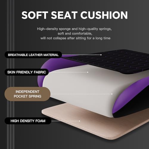 Gaming Chair with Footrest, High Back Gaming Chairs PVC Leather Ergonomic Gamer Chair with Adjustable Headrest Lumbar Support Racing Style Video Gaming Chair for Office/Home (Purple)