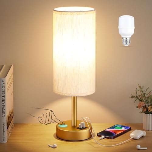 Dicoool Bedside Table Lamp for Bedroom - 3-Way Dimmable Touch Lamp, USB A+C