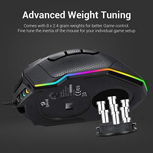 Redragon M801 Gaming Mouse, RGB PC Gaming Mouse MMO with 9 Programmable Buttons Macro Recording, 16000 DPI, Fire Button for Gaming Windows Computer - Wired, Black
