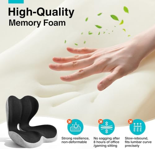 Seat Cushion for Office Chair, L-Shaped Memory Foam Truck Driver Seat Cushion, Ergonomic Sciatica & Tailbone Pain Relief Cushion with Non-Slip Breathable Cover, Back Support for Car