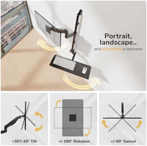 Mount-It! Heavy-Duty Wall Workstation, Ultrawide Monitor Arm, Keyboard Tray