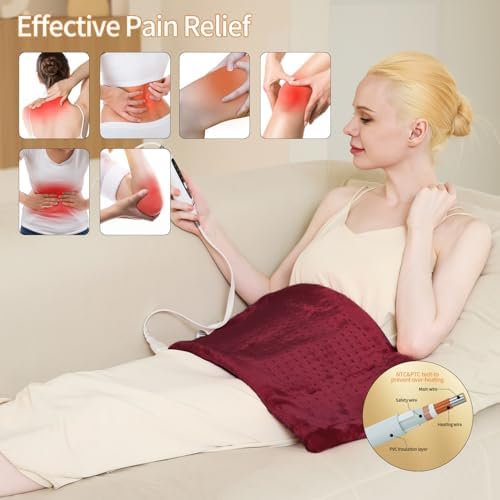 Massaging Weighted Heating Pad for Back and Shoulders,12"*24",Wine Red