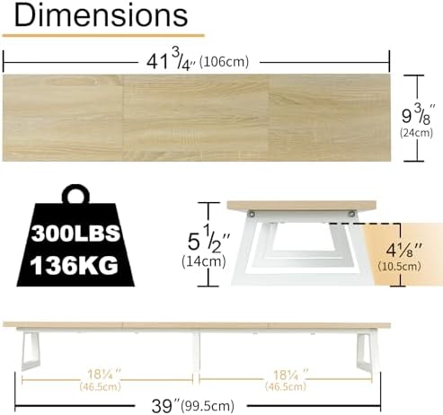 TEAMIX 42 inch Large Dual Monitor Riser, Desk Organizer Stand for TV Laptop