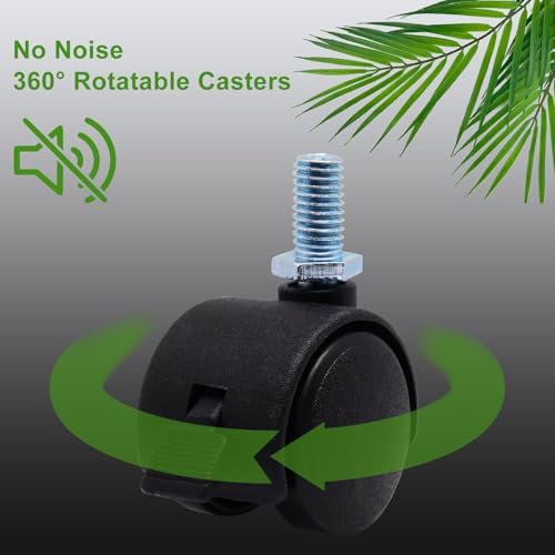 1 Inch Swivel Caster Wheels with Brake, M8 Threaded Swivel Casters Set of 4, Black Nylon Replacement Casters Wheels for Furniture Table Cabinet Office Chair
