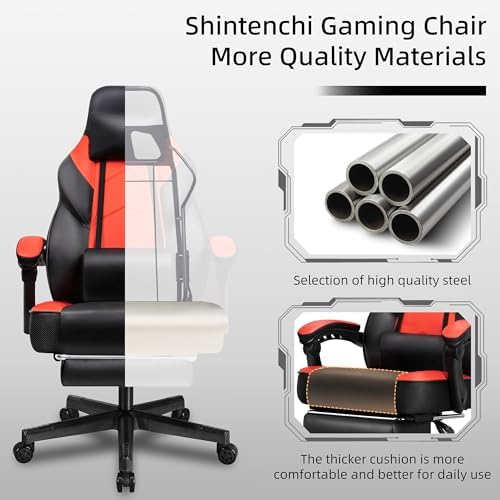 Gaming Chair with Footrest, Massage Lumbar Support, Height Adjustment, and 360° Swivel Seat, Ergonomic Design for Gaming