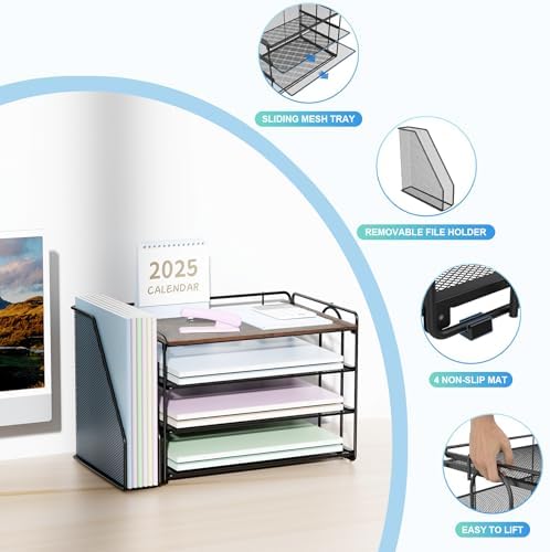 Spacrea 4 Tier Paper Organizer for Desk with File Organizer