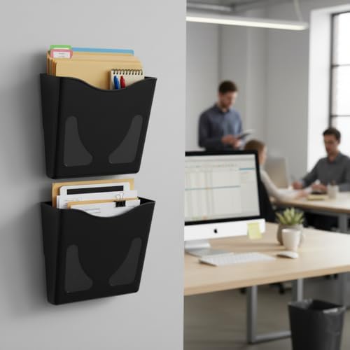 Azar Displays 250088-BLK-2PK Single Vertical Pocket Wall Mount Acrylic File Holder, Letter Size, Black (2-Pack)