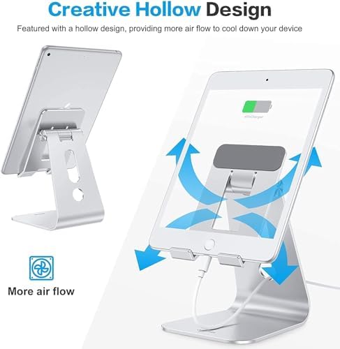 OMOTON T2 Tablet Stand for Desk, Aluminum Holder for iPad Pro/Air, Silver