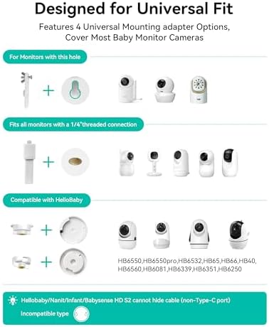Jartoo Baby Monitor Mount Compatible with HelloBaby HB65/HB40/HB6560/HB6339/HB6550 Pro, Infant Optics, Momcozy, Nanit, VAVA, 16.9" Flexible Crib Clip Mount Long Gooseneck Arm, No Tools or Wall Damage