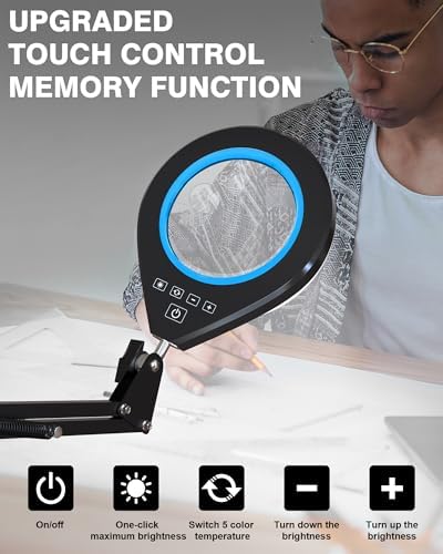 Magnifying Glass with Light, 10X/5X Lens, Dimmable LED, Long Swing Arm,Blue