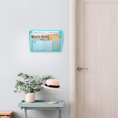 EASEPRES 3 Single Pocket Mesh Hanging File Organizer, Vertical Wall Mounted Magazine File Holder, Mount Basket Mail Paper Document Folder Organizing for Office, Home and School, Blue