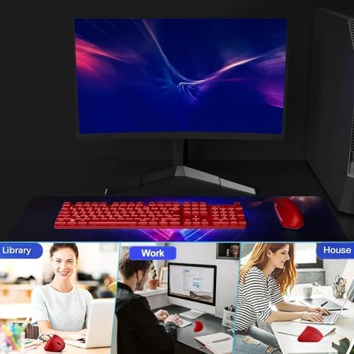 Ergonomic Mouse, Vertical Wireless Mouse 2.4G Rechargeable Optical Vertical Mouse High Precision Optical Mouse Adjustable800/1200/1600 DPI 6 Buttons, for Laptop etc, Red,Specially for Right-handers
