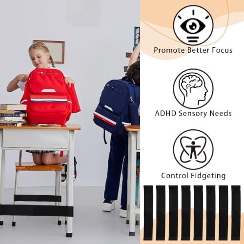 Chair Bands for Kids with Fidgety Feet, 16 Pack Desk Fidget Bands for Classroom, ADHD Tools for Kids Teacher School Classroom Home Sensory ADHD ADD Autism Needs (Black)
