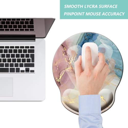 Mouse Pad with Wrist Support, Ergonomic Mouse Pad with Memory Foam Wrist Rest Cushion, Non-Slip Rubber Base Gaming Mice Pad for Home Office Computer Laptop, Colorful Marble