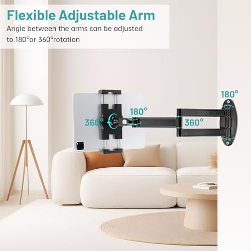 Mippko Foldable iPad Wall Mount Holder,Aluminium Extendable Tablet Wall Mount for 7~12.9 inch Tablets iPad/Nexus/LG G Pads/e-Reader/Switch,Adjustable Extension Articulating Arm Swivels Mount