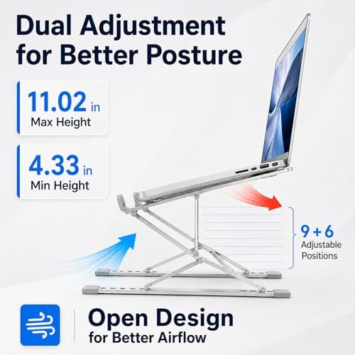 Adjustable Foldable Portable Laptop Stand for Desk Silver