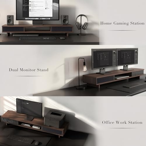 Dual Monitor Stand Riser with Storage Drawer for Desk Organization
