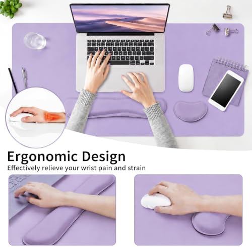 Mouse Pad and Keyboard Wrist Rest (31.5×15.7 Inches, Lavender)